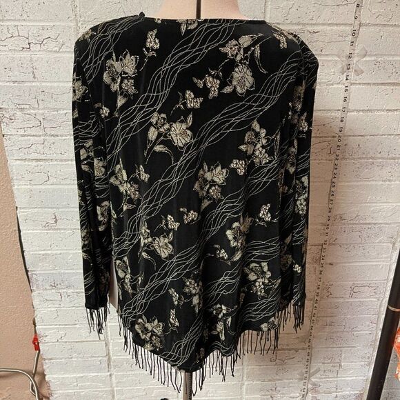 R&M Richards NWT Black Gold Fringe Formal Cocktail Long Sleeve Top 16 - Picture 7 of 12